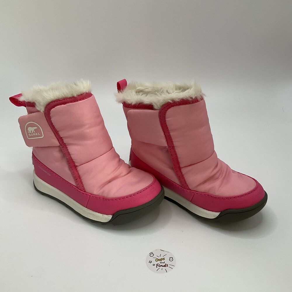 Sorel Whitney II Short Faux Fur Winter Boots Pink Girls Youth Size 9 EU 26